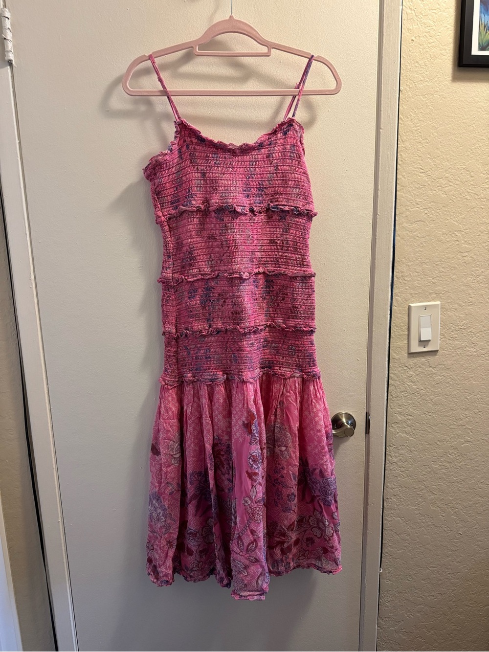 HEMANT & NANDITA Pink Smocked Ruffle Dress
